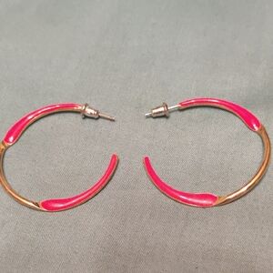 Vintage Pink and Gold Tone Hoop Earrings